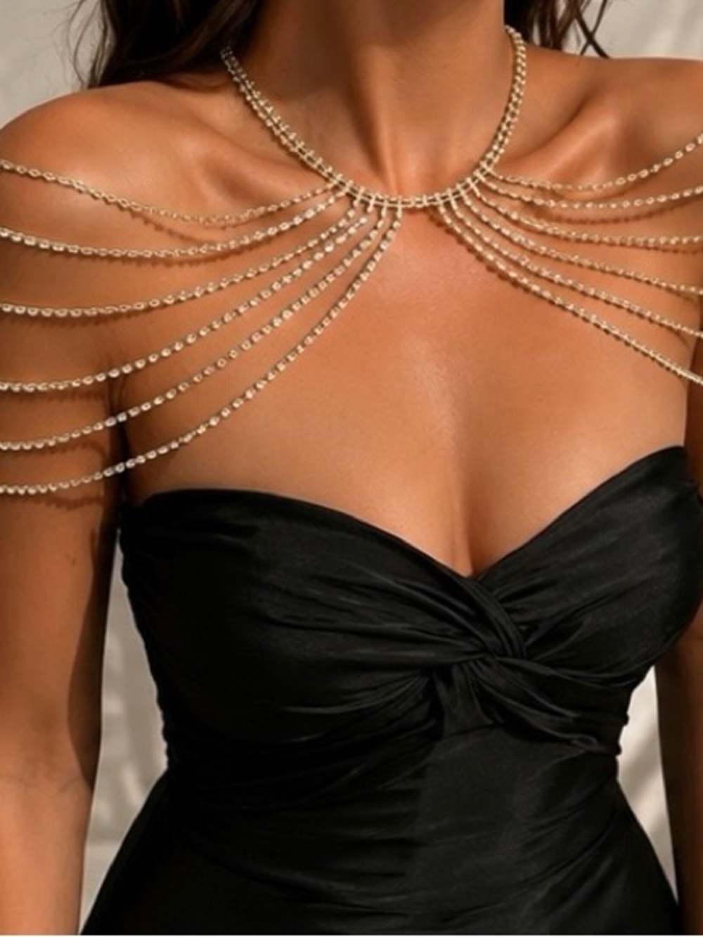 Anthropologie Crystal Draped Shoulder Necklace - Gold Tone